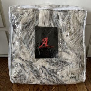 Adrienne Landau Beige 23x68 Faux Fur Throw Snow leopard With Tails